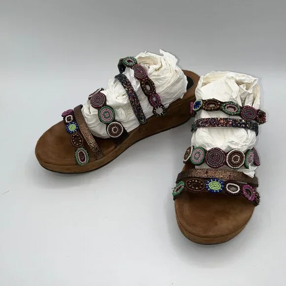 AZURA Claretha-BZM Italian  Purple Multi Beaded Sandals Women’s Size 10 Size 41 - Picture 6 of 15